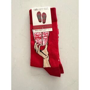 Two Left Feet Popcorn Novelty Socks Red Pass the Popcorn Small Feet NWT